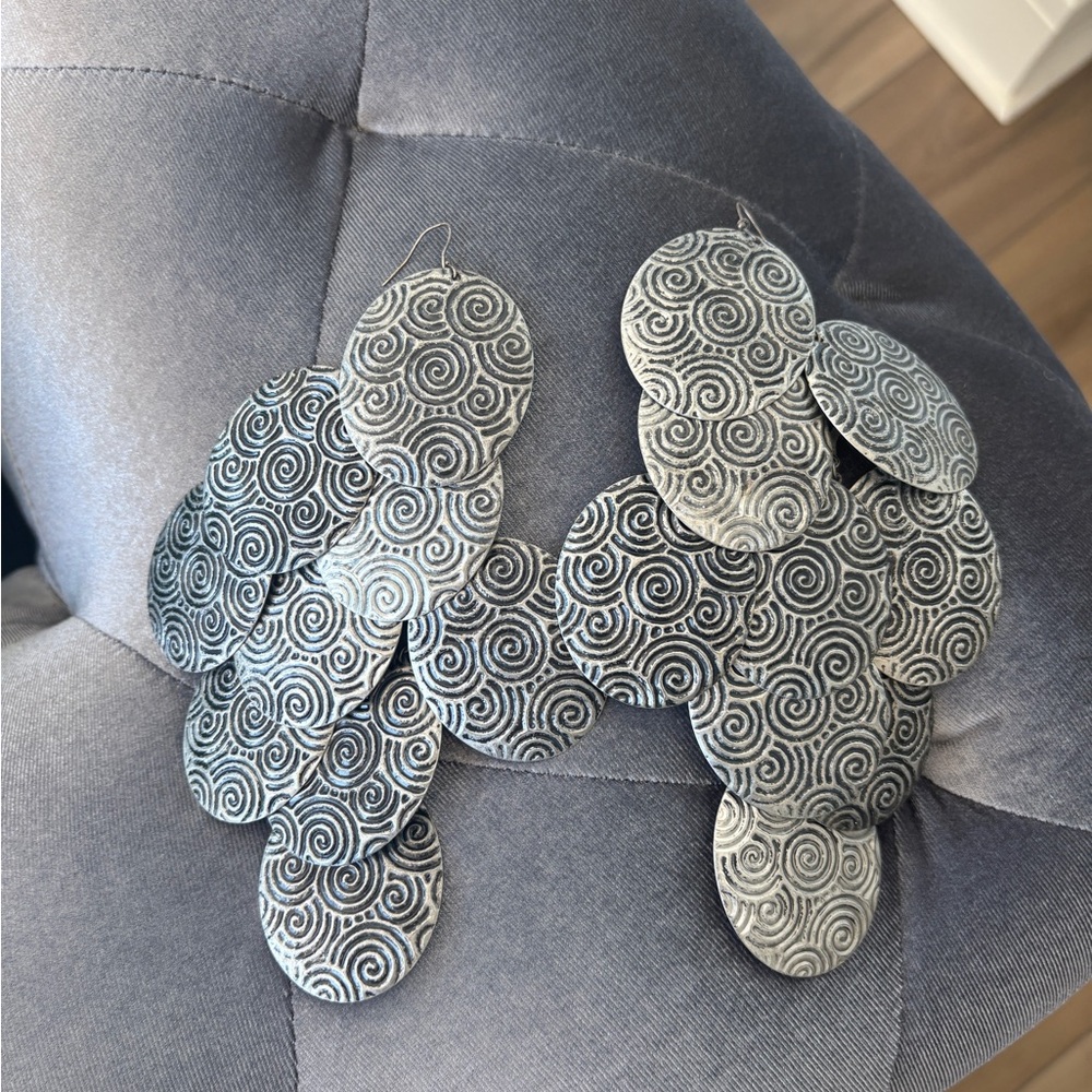 ✨ Boho Spiral Embossed Silver Tone Statement Earrings ✨